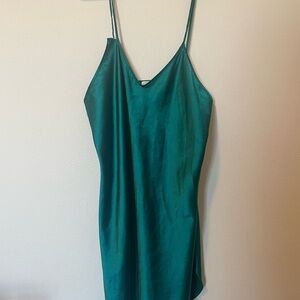 Teal Satin Slip Dress